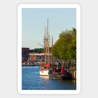 Museum ships on the Untertrave in the evening light, Lübeck, Schleswig-Holstein, Germany, Europe Sticker